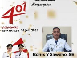 Ucapan Dirgahayu Kota Manado Ke 401 Tahun Dari Camat Wenang Bonix Y Saweho, SE