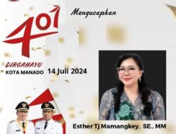 Ucapan Dirgahayu Kota Manado Ke 401 Tahun Dari Kepala Dinas Pariwisata Esther T.J. Mamangkey, SE, MM