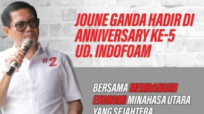 Joune Ganda Hadir di Anniversary ke-5 UD. Indofoam, bersama membangun ekonomi Minahasa Utara yang Sejahtera