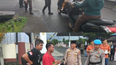 Kapolres Bitung AKBP ALBERT ZAI.,SIK.,MH bersama anggota berbagi takjil didepan Aspol Pinokalan