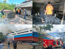 Polres Bitung Bergerak Cepat Amankan lokasi Kebakaran Kapal Uki Raya 23 di Galangan PT Patemang